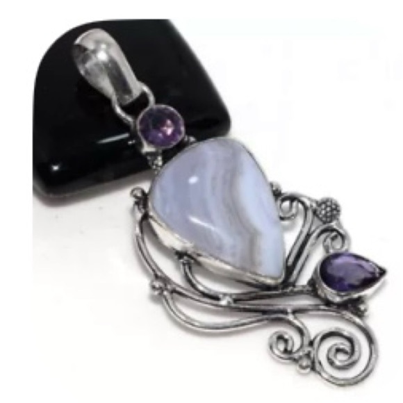 Jewelry - 925 Silver Plated Blue Lace Amethyst Pendant. 2.5" inches
